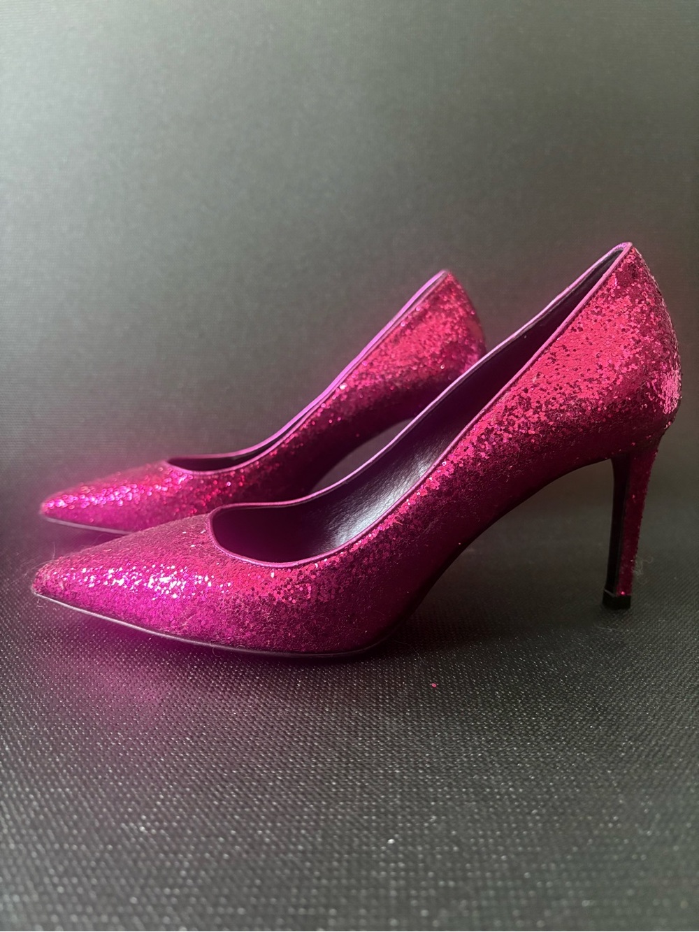 Saint Laurent Glitter Fuchsia Pointed-Toe Pumps - Women
